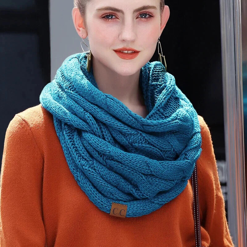 New women solid color cable knitting wool snood infinity scarf winter neck