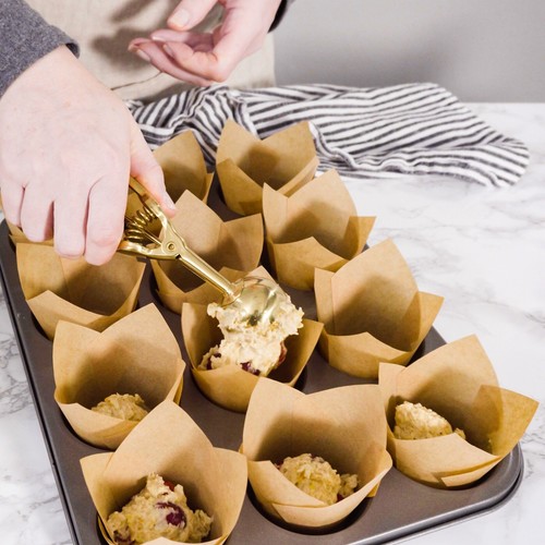 50 Stück Tulpen-Backförmchen für Cupcakes und Muffins, Papier, Kaffee/Gold - Bild 5 von 5