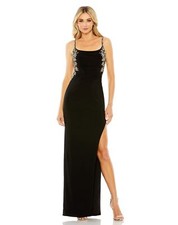 Mac Duggal 42154 Exposed Back Side Slit Dress Sz 10 Black $398