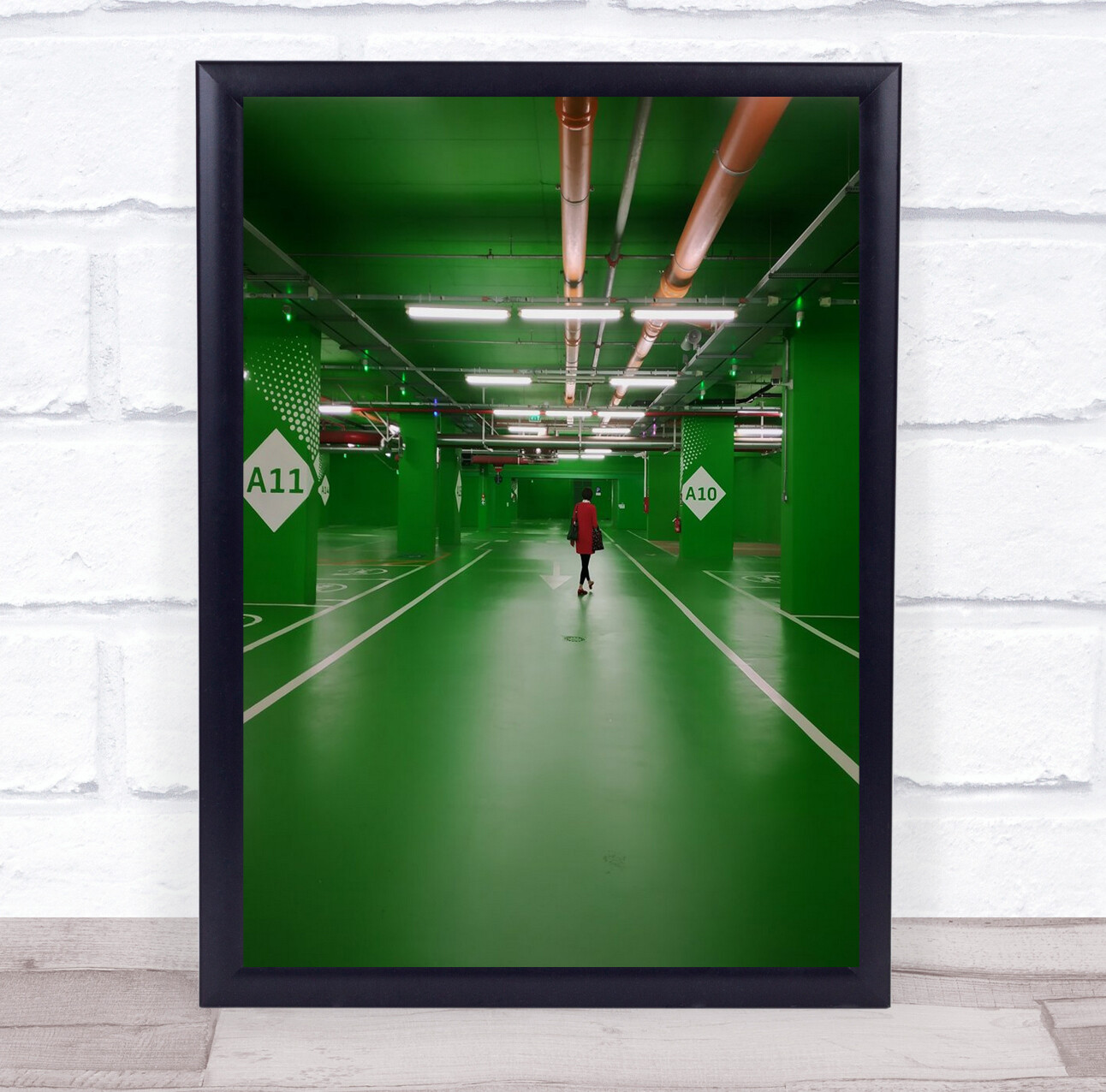 Green Parking Garage Industry Industrial Street Woman Arrow Wall Art Print