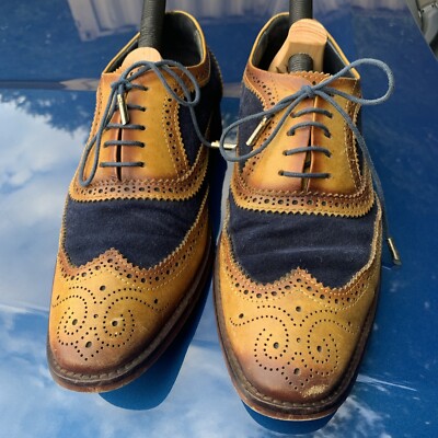 Lethato Wing‎ Tip Oxford Brogue Shoes Men 9.5/10 Brown Navy Leather Lace Up Wingtip Brogue Oxford- Navy Suede | Wedding Shoes | Lethato main image 3