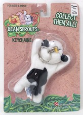 NEW NOS Vintage COW Bean Sprouts Plush Beanie Baby Keychain NIP Sealed 90  s RARE