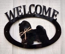 Shih Tzu Handcrafted Metal Welcome Sign black silhouette Made in the USA