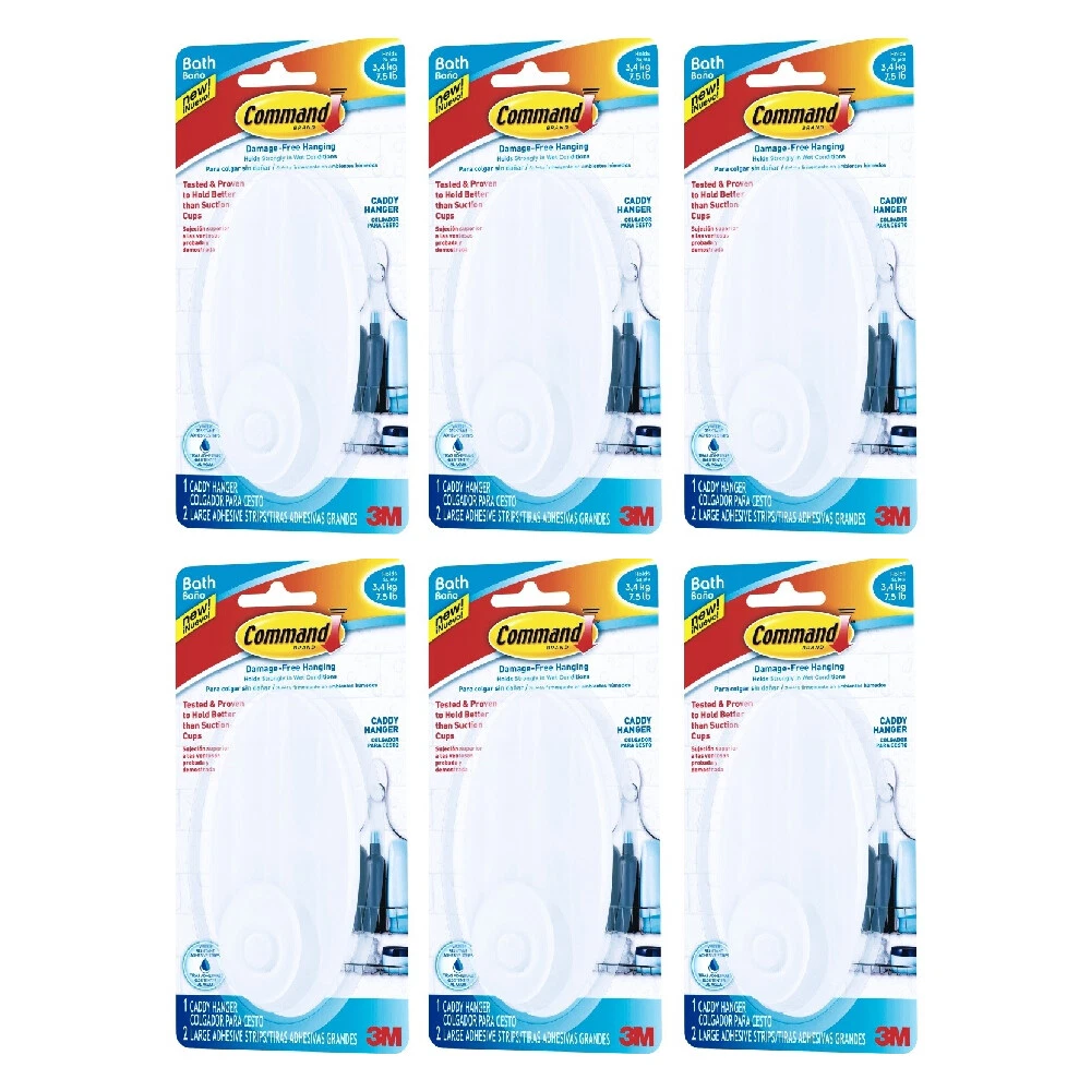 3M Command Bath Caddy Hanger Water Resistant Adhesive Plastic Frosted,  6-Pack