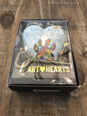 Dogs Leave Paw Prints Blue Floral 3.5 x 3.5 Resin Stone Art Heart Token