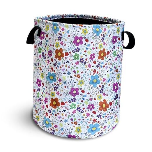 Laundry Basket Floral Foldable Waterproof Oxford Colorful Artistic Flowers