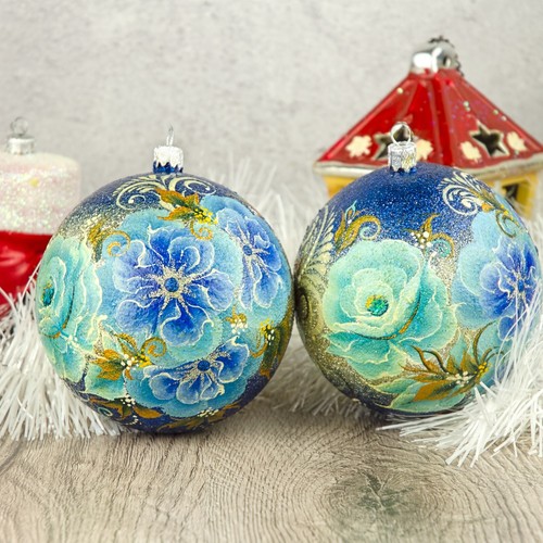 Large Handpainted Floral Christmas Ball|Ukrainian Petrykivka Style Ornament|Gift - Picture 2 of 16