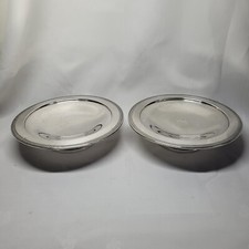 10K4 Antica Coppia Di Composto Piatto da Tavolo IN Metallo Argento Decori Godron