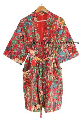 women winter wear Farida Kahlo Print Red Indian cotton kantha mid length Jacket