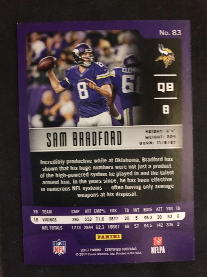 SAM BRADFORD SP 2017 Panini Certified Mirror Orange #83 #'ed/299 - Image 2 of 2