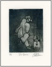 CAT OR CAREGIVER GOING OUT? Original Modernist Expressionist MEZZOTINT Signed