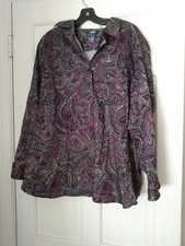 Chaps Women's Long Sleeve Dress shirt Burgundy Paisley pattern button down 3x