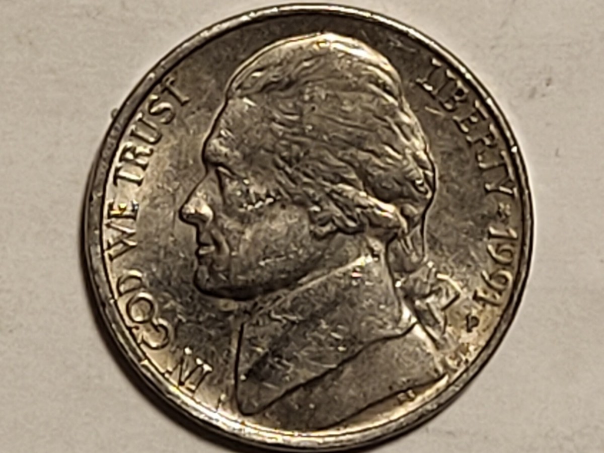 1991-P Jefferson Nickel **SCAR FACE** Reed strike error **RARE