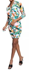 Bar III Long Sleeve Printed Tie Waist Dress Women's Size Large