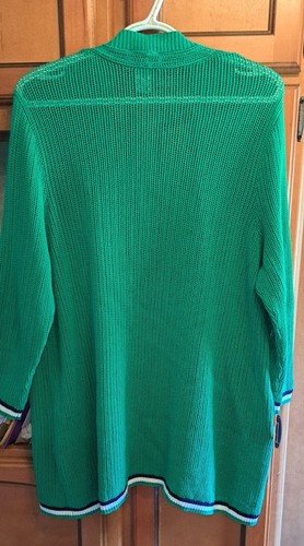 Peck & Peck Women's Green Knit Cardigan W/ Floral Embroidery Nautical Large - Picture 2 of 4