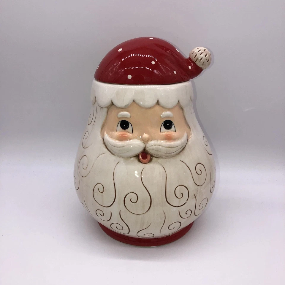 Johanna Parker Holiday Jolly Santa Christmas Cookie Jar Canister Large New