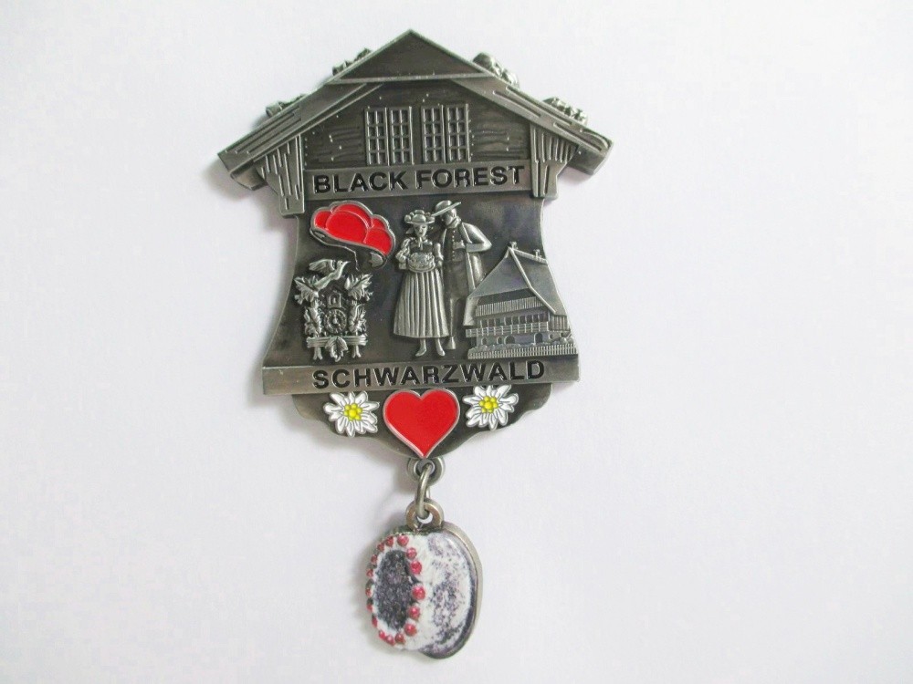 Black Forest Magnet Metal Souvenir Germany 1 Charms Cherry Pie Cuckoo Clock