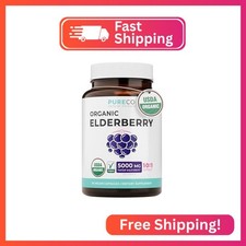 PURE CO Organic Elderberry 10:1 Extract 500mg Per 1 Capsule Serving - Vegan Blac