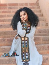 Ethiopian Habesha Fetle Dress White Embroidered Kemis