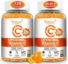 2 Pack Liposomal Vitamin C 2000mg Gummies Complex Rose HIPS with D3 5000IU,Elder