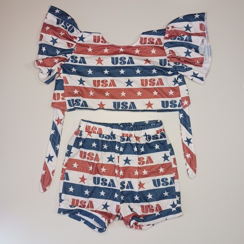 Girls 18-24M Outfit 2 Piece Shorts Set USA Red White & Blue 2 Piece