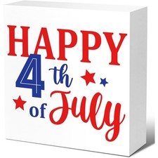 2D 4th of July Wood Block Sign Home Decor for Independence Memorial Day Gifts