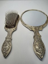 Vintage Elegant Gold Hair Brush and Mirror Set