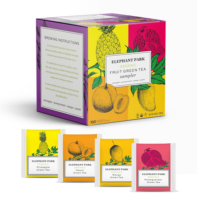 Premium Organic Fruit Green Tea Sampler, 100 Count Assorted Tea Bags, Caffeinate