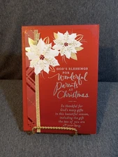 DaySpring Card Red White Gold To PARENTS "Wonderful Parents" Ribbon Poinsettias