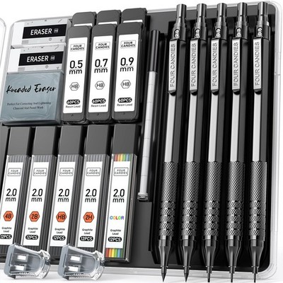 Vier Bonbons Metall Druckbleistift Set, 3 Stück Kunst Zeichen Bleistifte Schwarz 