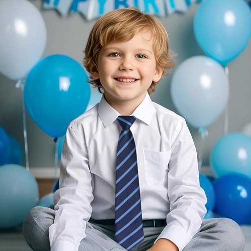 Kids Tie Boys Pre Tied Necktie Satin Stripe Neckties Adjustable for kid 4 Blue - Picture 6 of 7