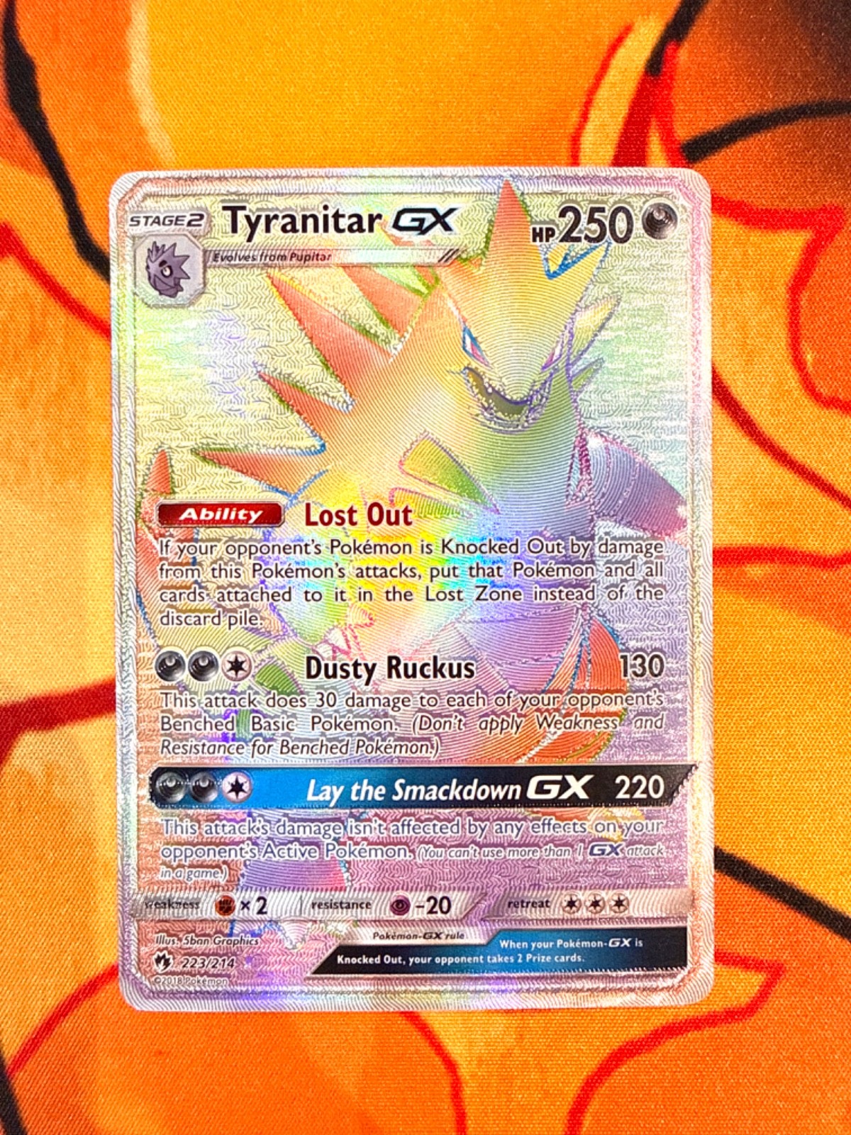 Pokemon - Tyranitar GX (Secret) 223/214 - SM Lost Thunder Holofoil NM