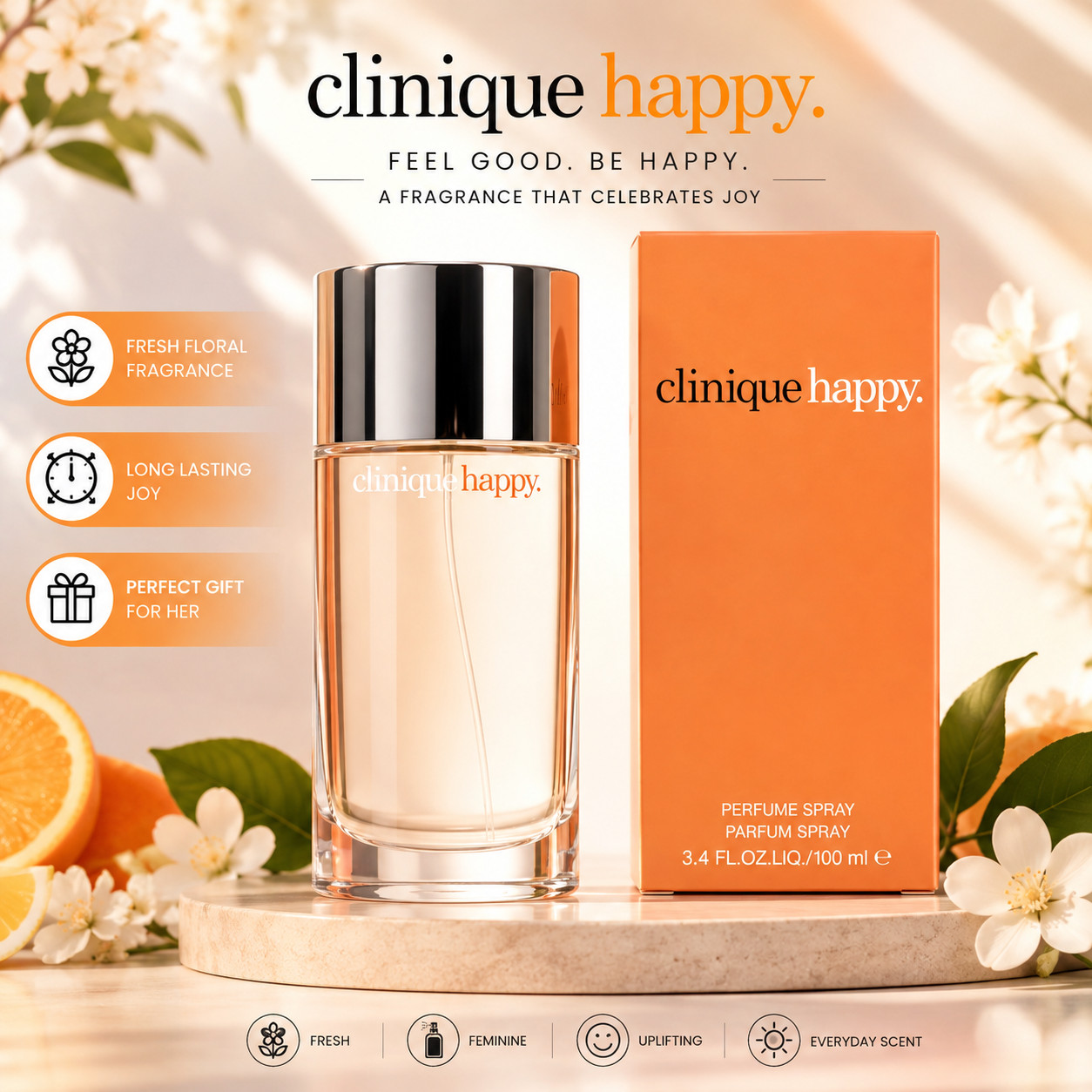 HAPPY Clinique women 3.4 oz edp Perfume spray NEW IN BOX