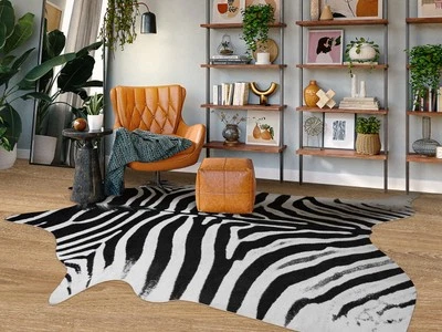 GUYI RARE Large Zebra Rug 5.2 X 6.2 ft Premium Cowhide Rugs for Bedroom Living Room Din