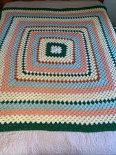 VINTAGE MULTI COLOR HAND CROCHET THROW BLANKET LAP BLANKET 60” X 64” - AA3