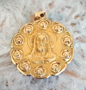 Authentic Seyer 10K Yellow Gold Plated Christ /OUR Lady Of Guadalupe Pendant GROS 14.5g