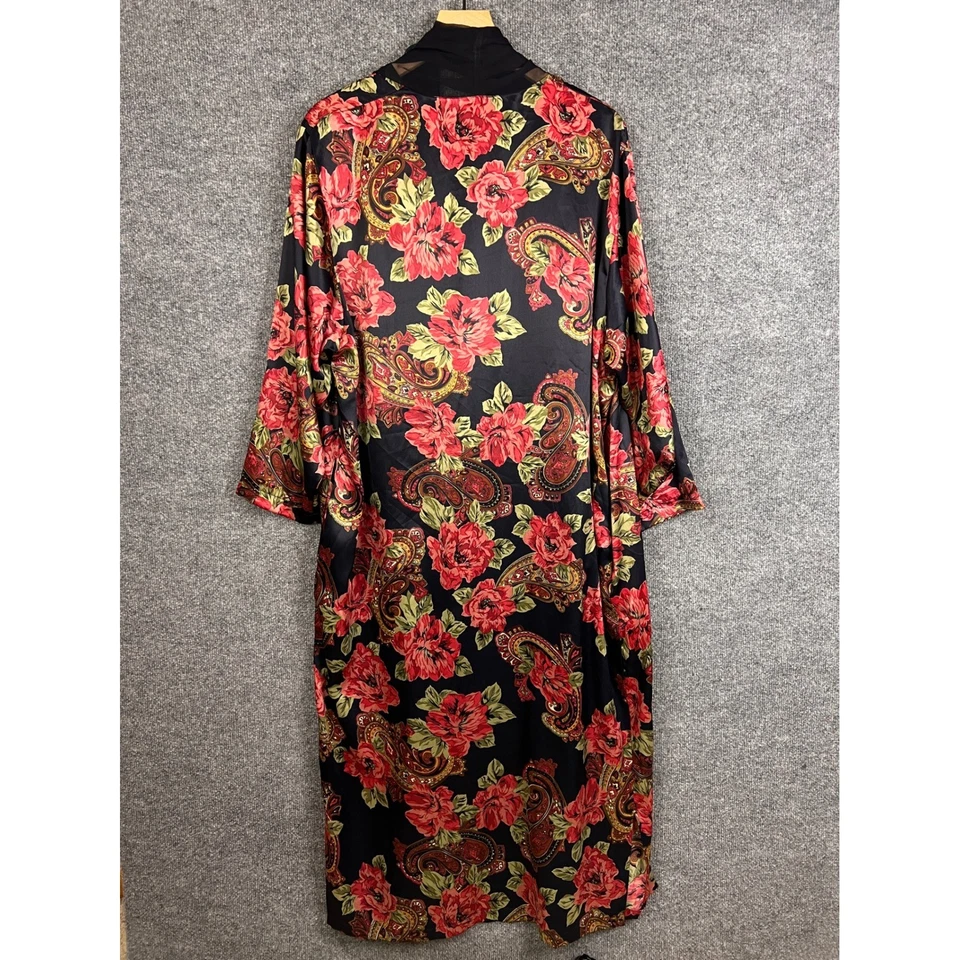 Bata Kimono Vintage Etiqueta Dorada Victoria's Secret Floral Paisley Plumero Larga Grande Foto 2 de 4