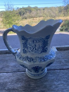 Rare Whites of Utica New York Stoneware Pitcher with Cupids