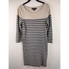 Banana Republic Wool Blend Sweater Dress Striped Beige Gray Made S Acde