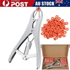 Castration Bander with 100 Pieces Rubber Castrator Rings for Lambs and Piglets