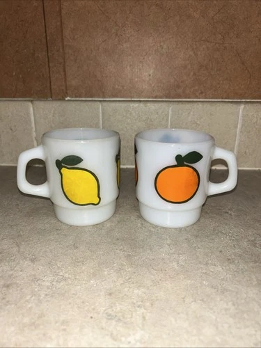 Vintage Fire King Anchor Hocking Super Fruits Lemon & Orange Stacking Mug