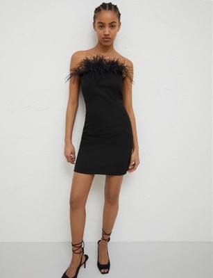 NWT Marella Lira Dress In Black Detachable Feather-detail Bustier Size 2