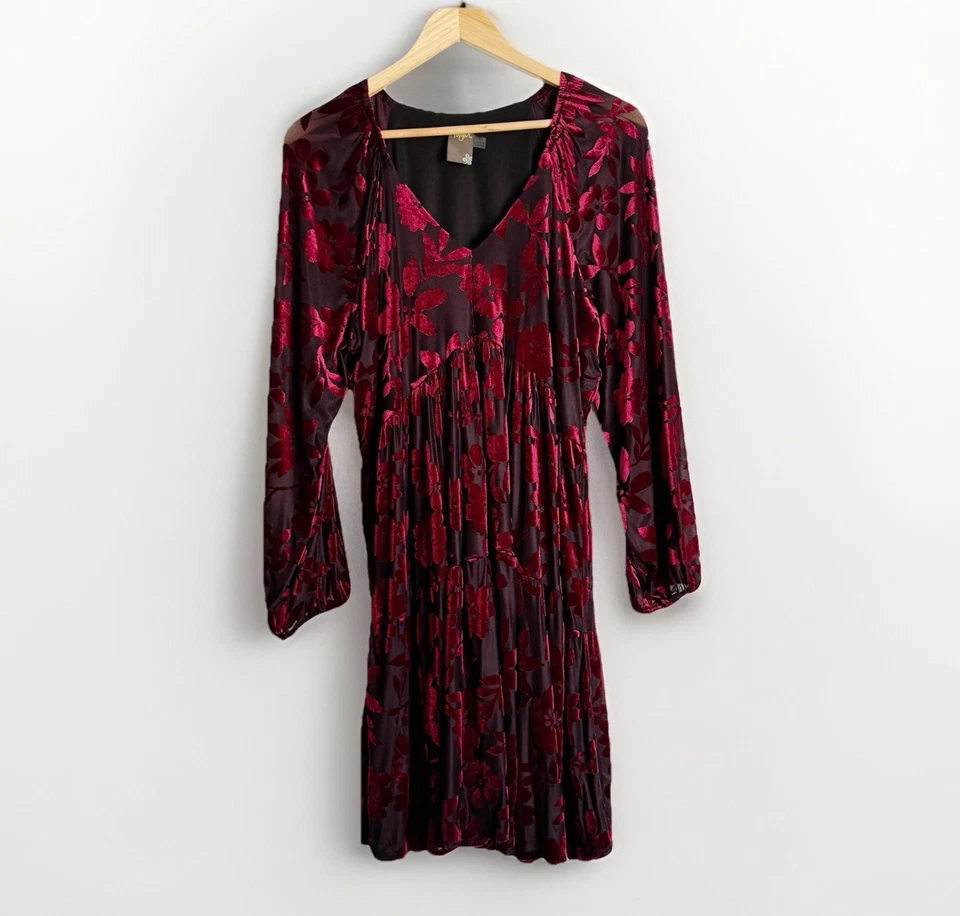 Vestido Taylor Rojo Terciopelo Burnout Floral Y2K Talla 16 Whimsigoth Bruja Hada Grunge Foto 3 de 4