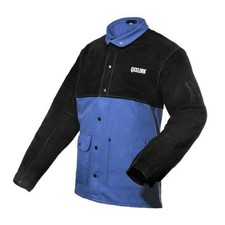 Welding Jacket Split Leather Sleeves  Premium Flame Medium Blue  Black