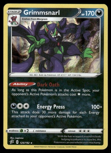 Grimmsnarl 125/192 Holo Rare Rebel Clash Pokemon Near Mint
