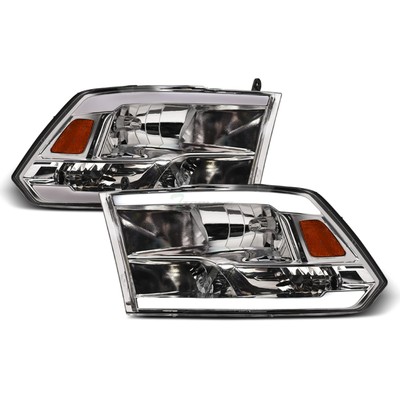 Topline For 2009-2018 Dodge Ram DRL LED Strip Bar Headlights Signal Amber Chrome