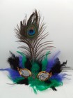 OSTRICH PEACOCK BIRD FEATHER MASQUERADE MASK PURPLE GREEN THEATER PLAY HALLOWEEN