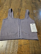 NWT Love Poem Ribbed Color Gray Crop Tank Top M/L Front Closure