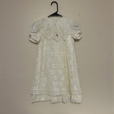 Vintage Jessica Mcclintock Girls Dress Size 5 Lace Flower Girl Floral Cream