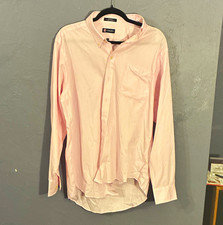 Chaps Men's Pink Solid Wrinkle Free Dress Shirt Button-Down Classic 16.5 34/35